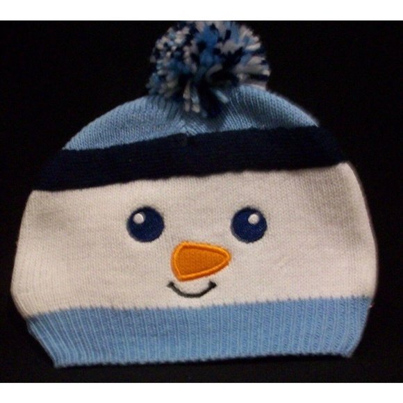 Baby Snowman Knit Cap Blue 6-12 Mos Pom Pom Hat - Picture 1 of 3